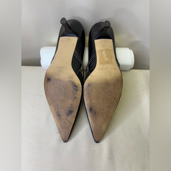 Tahari Black Pointed Toe T-Strap Kitten Heel Shoes Size 10 - Picture 9 of 11